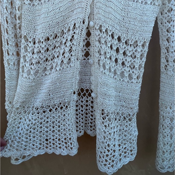 Crochet Cream Cardigan feminine top Small Med - Picture 6 of 11